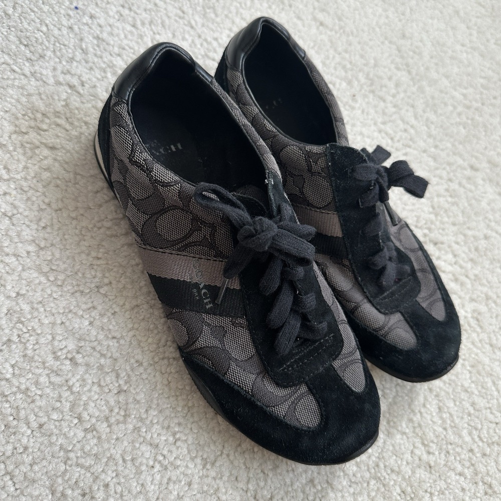 Coach Women Black‎ Jacquard Kelson Signature Suede Sneaker Shoes Size 7B